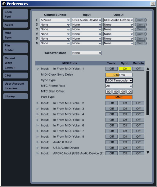 Ableton Live Preferences MIDI Sync